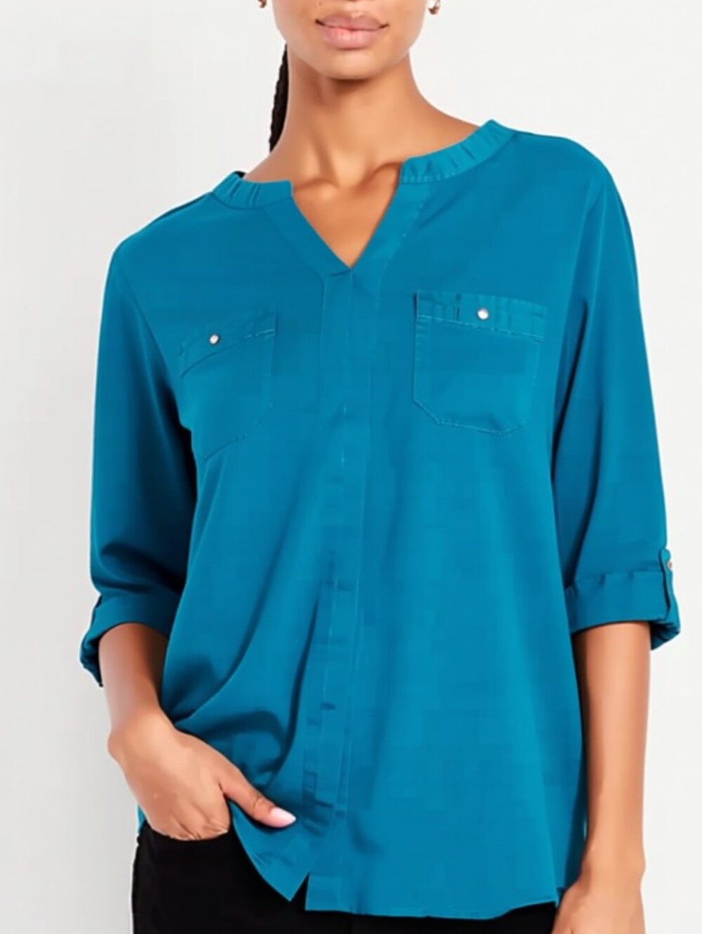 Women's Croft & Barrow Elbow Sleeve Utility Henley Top Size XXL